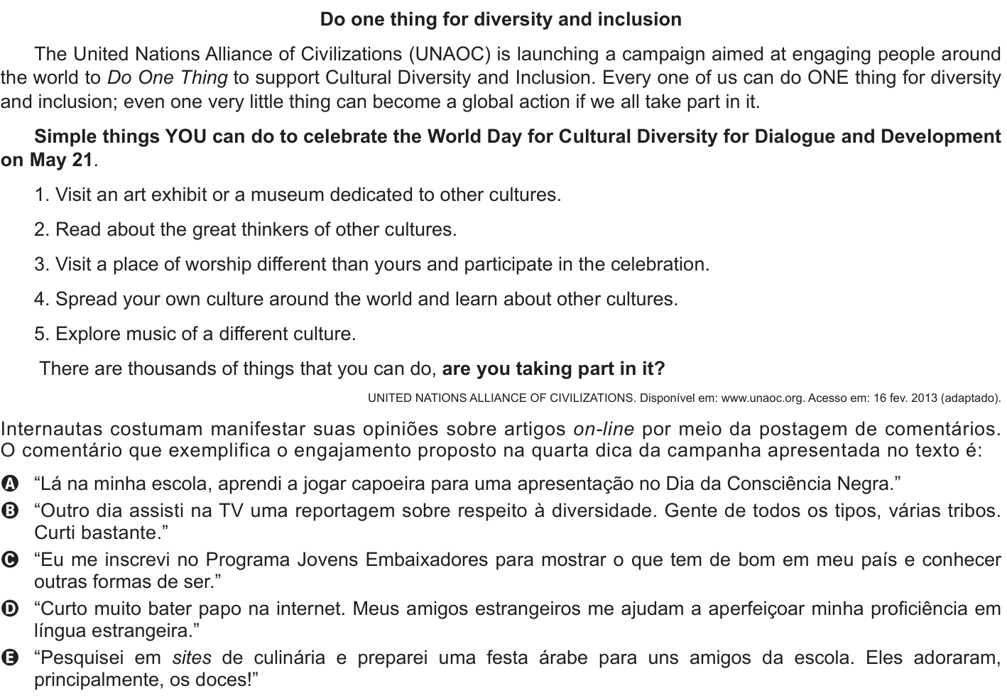 Questão 94 no caderno Azul do ENEM 2013