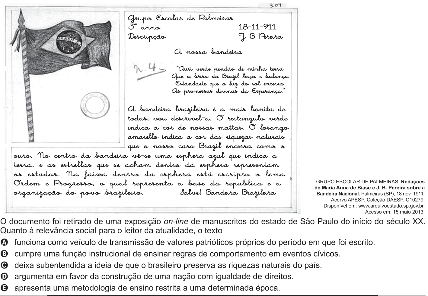 Questão 96 no caderno Azul do ENEM 2013