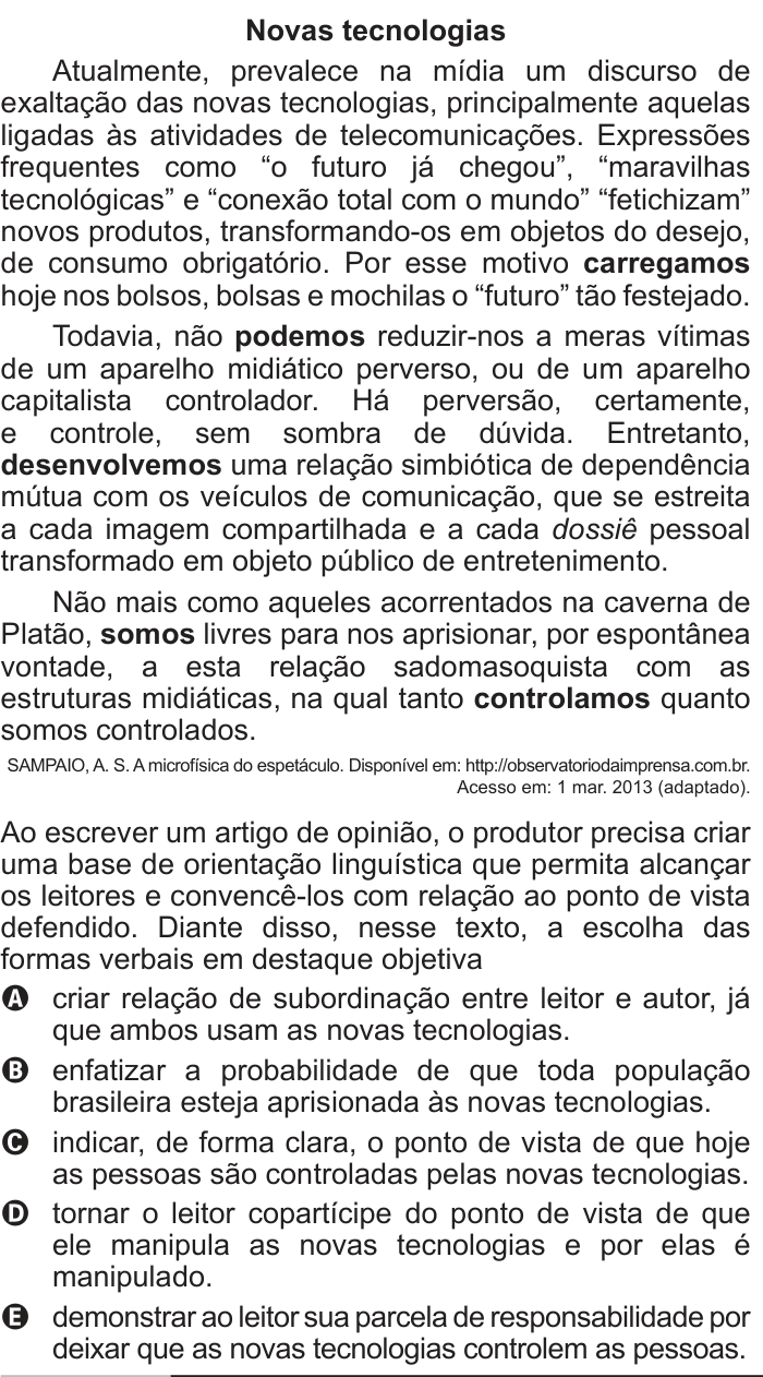 Questão 98 no caderno Azul do ENEM 2013