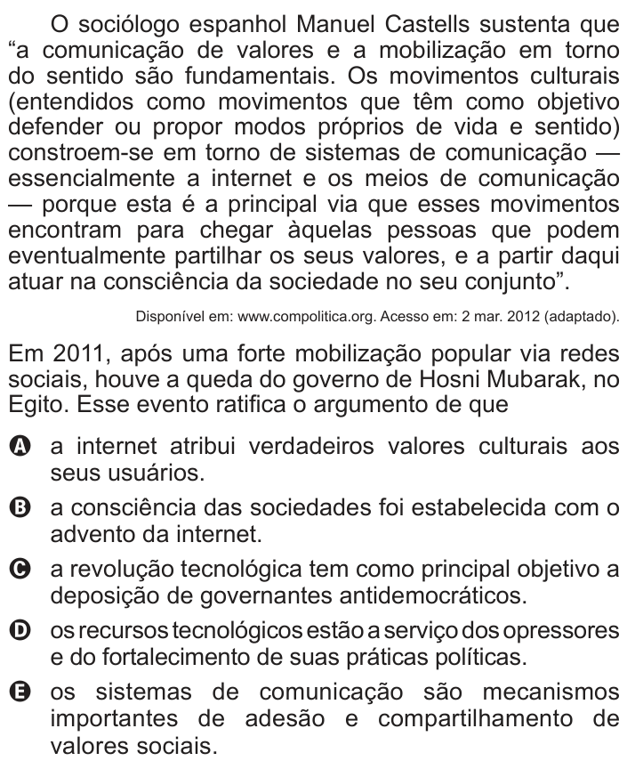 Questão 106 no caderno Azul do ENEM 2013