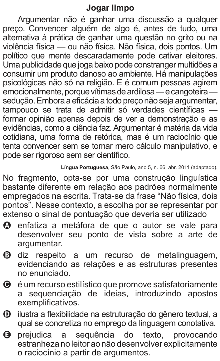 Questão 112 no caderno Azul do ENEM 2013