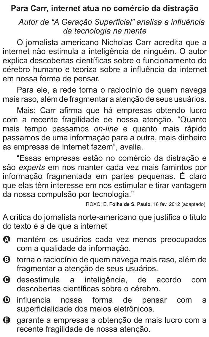 Questão 123 no caderno Azul do ENEM 2013