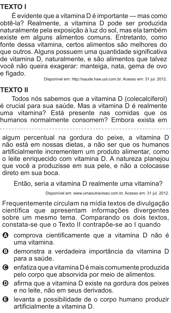 Questão 125 no caderno Azul do ENEM 2013