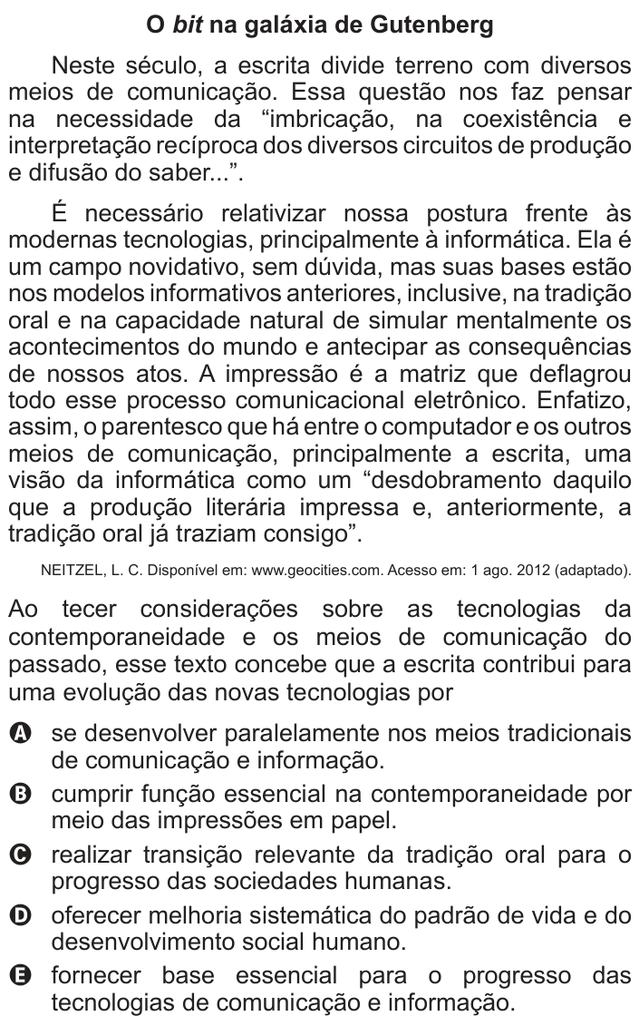 Questão 126 no caderno Azul do ENEM 2013