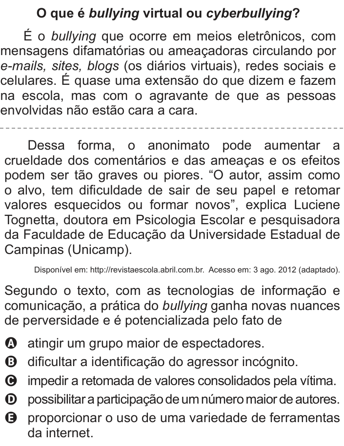 Questão 134 no caderno Azul do ENEM 2013