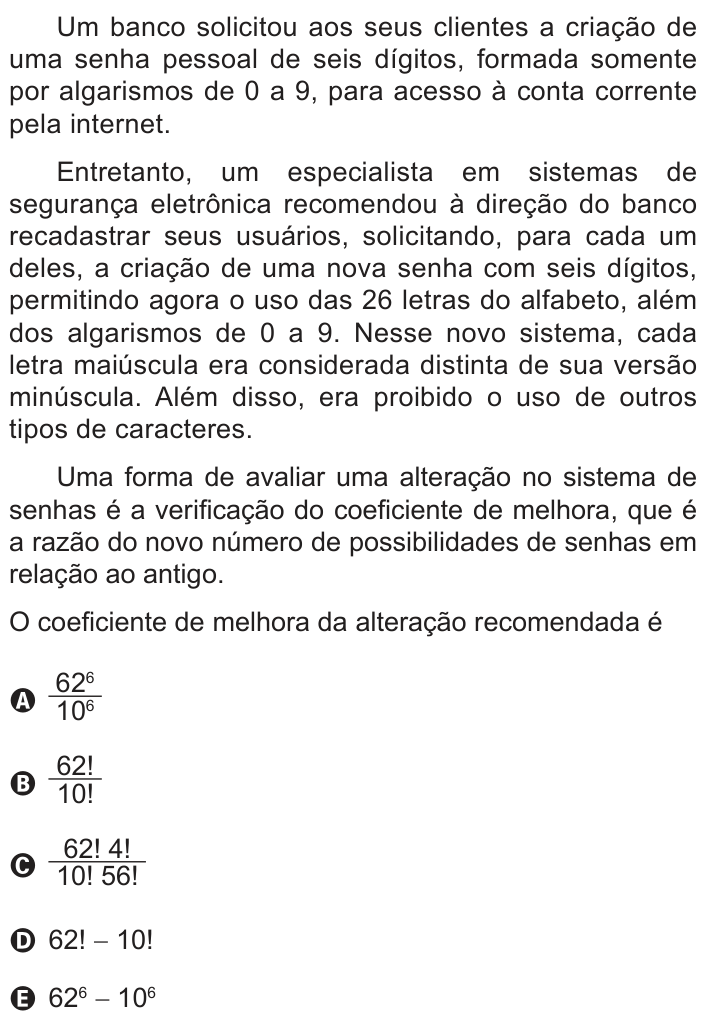 Questão 138 no caderno Azul do ENEM 2013