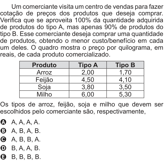 Questão 140 no caderno Azul do ENEM 2013