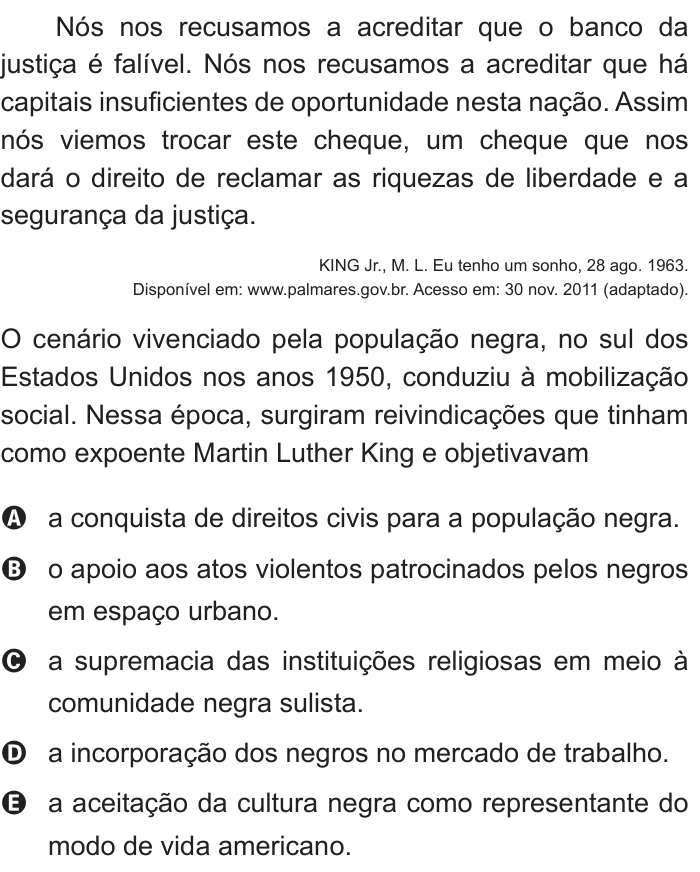 Questão 6 no caderno Azul do ENEM 2012