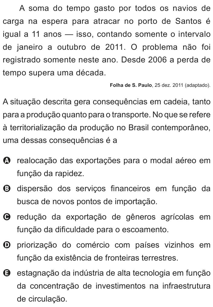 Questão 14 no caderno Azul do ENEM 2012