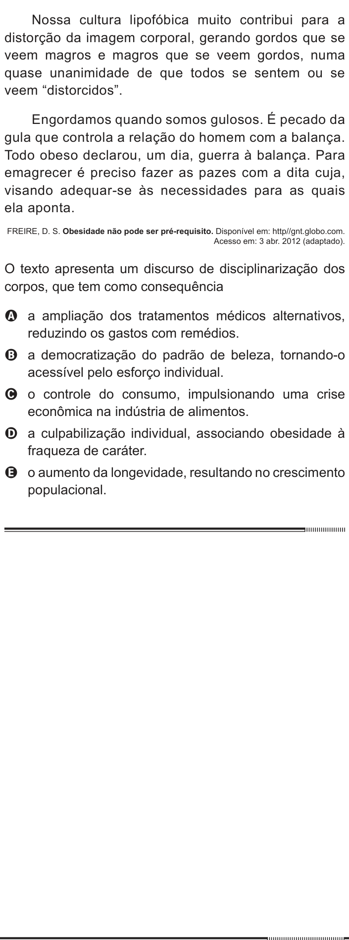 Questão 23 no caderno Azul do ENEM 2012