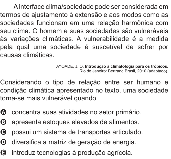 Questão 32 no caderno Azul do ENEM 2012