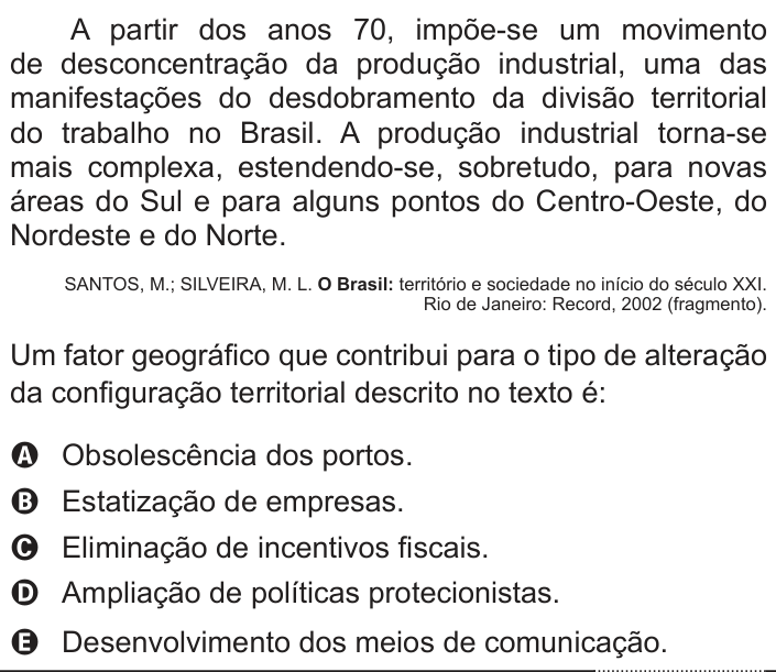Questão 36 no caderno Azul do ENEM 2012
