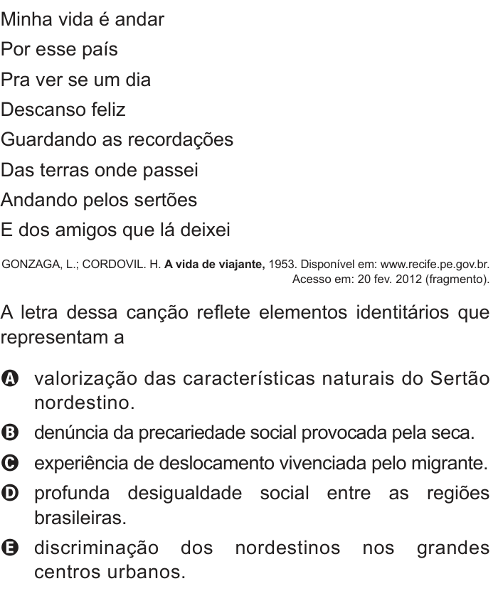Questão 43 no caderno Azul do ENEM 2012