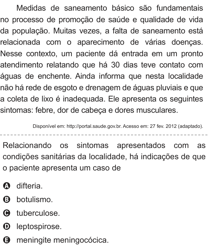Questão 52 no caderno Azul do ENEM 2012