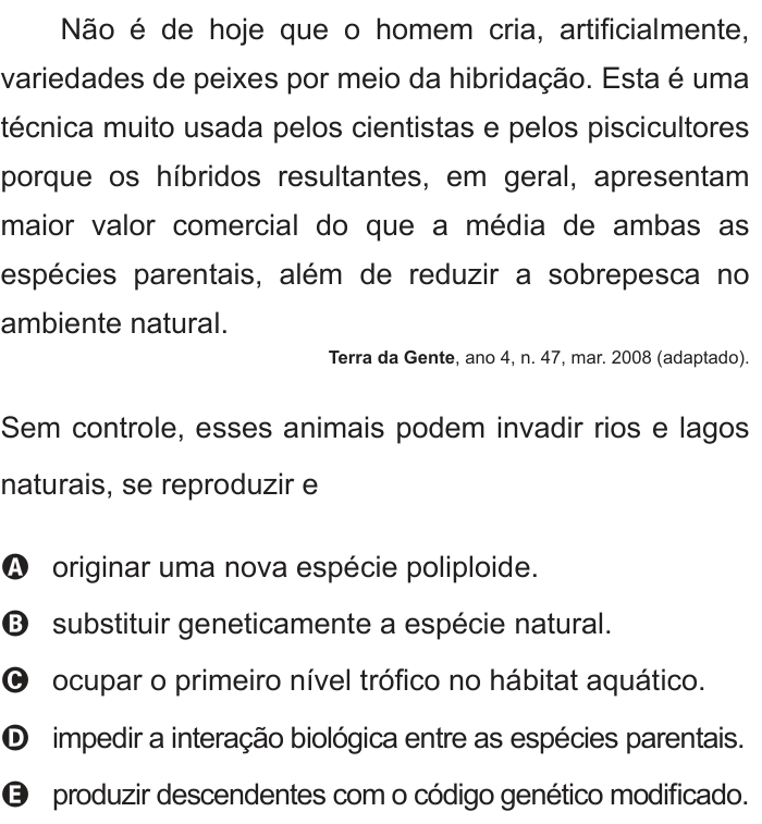 Questão 62 no caderno Azul do ENEM 2012