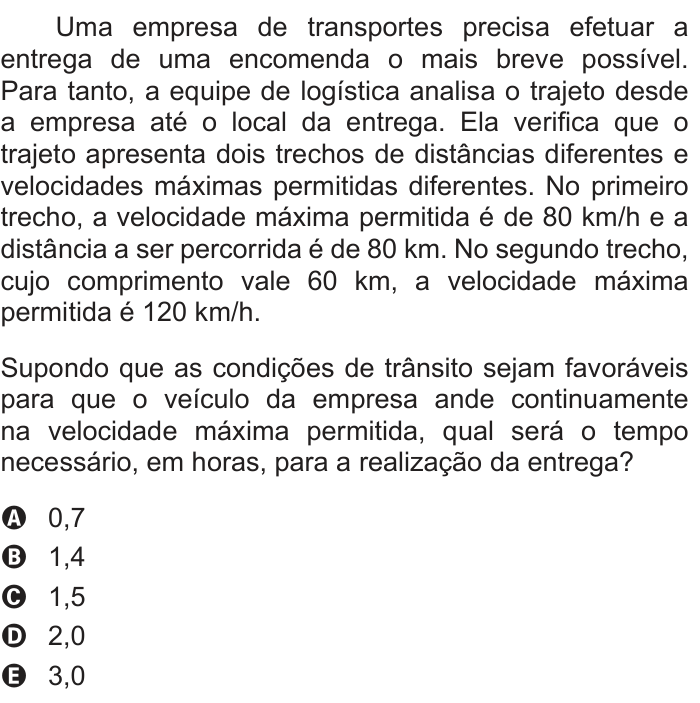 Questão 72 no caderno Azul do ENEM 2012