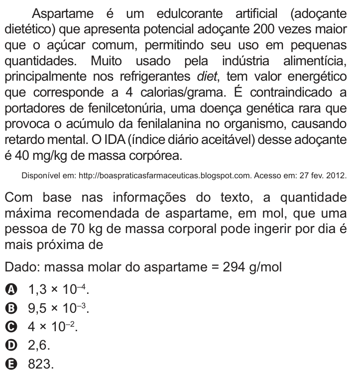 Questão 90 no caderno Azul do ENEM 2012