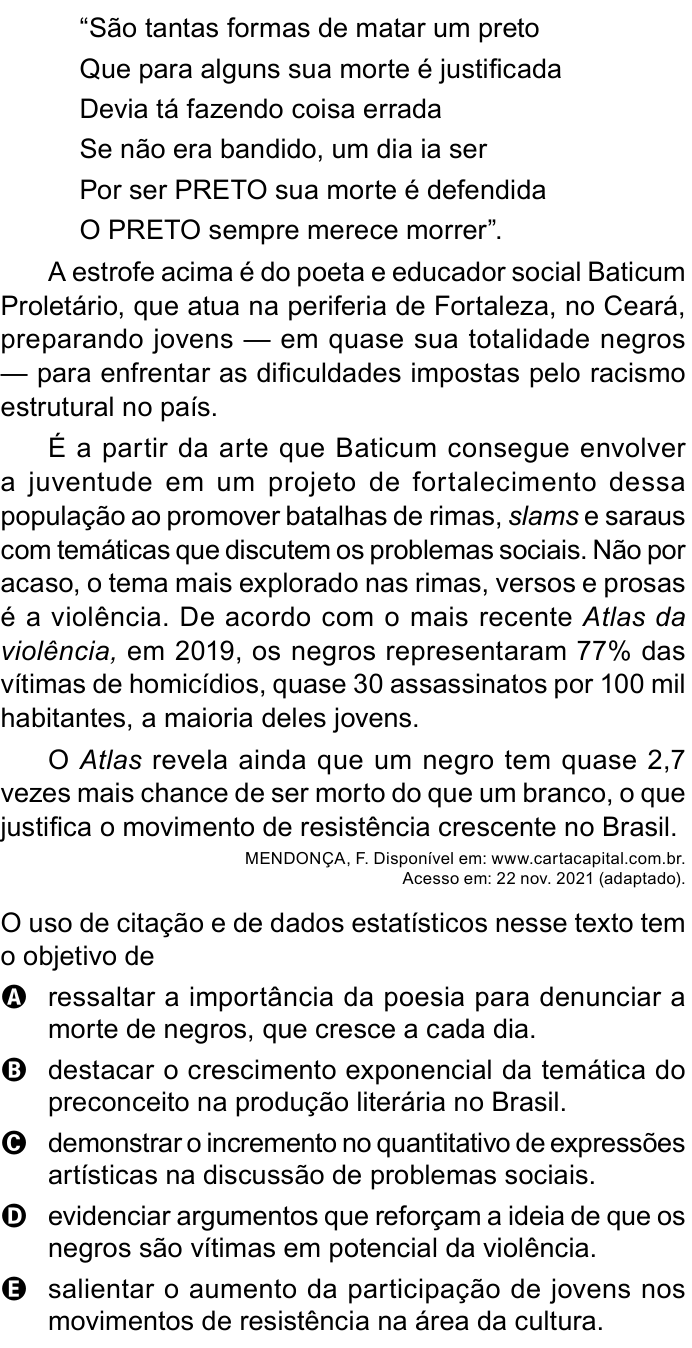 Questão 19 no caderno Azul do ENEM 2023