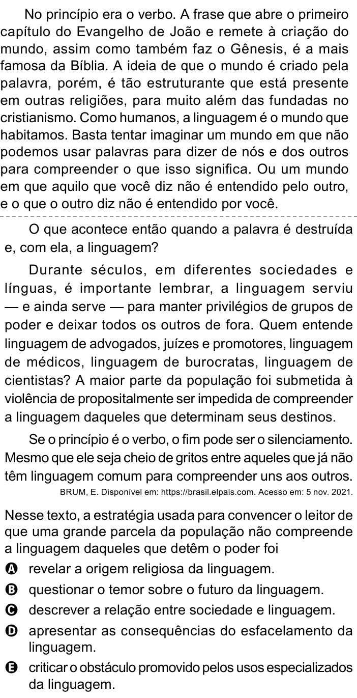 Questão 20 no caderno Azul do ENEM 2023