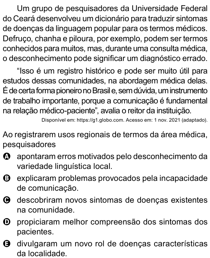 Questão 21 no caderno Azul do ENEM 2023