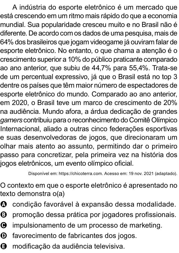 Questão 35 no caderno Azul do ENEM 2023