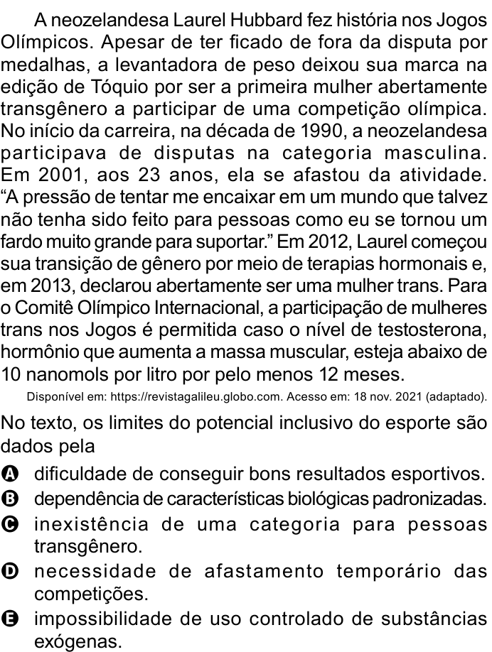 Questão 40 no caderno Azul do ENEM 2023