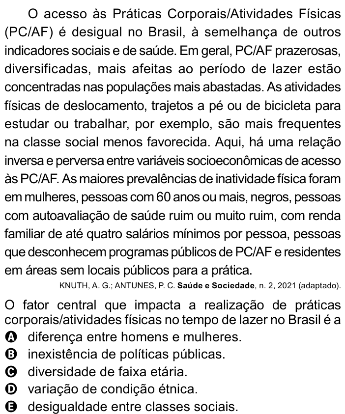 Questão 42 no caderno Azul do ENEM 2023