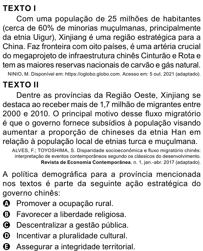 Questão 49 no caderno Azul do ENEM 2023