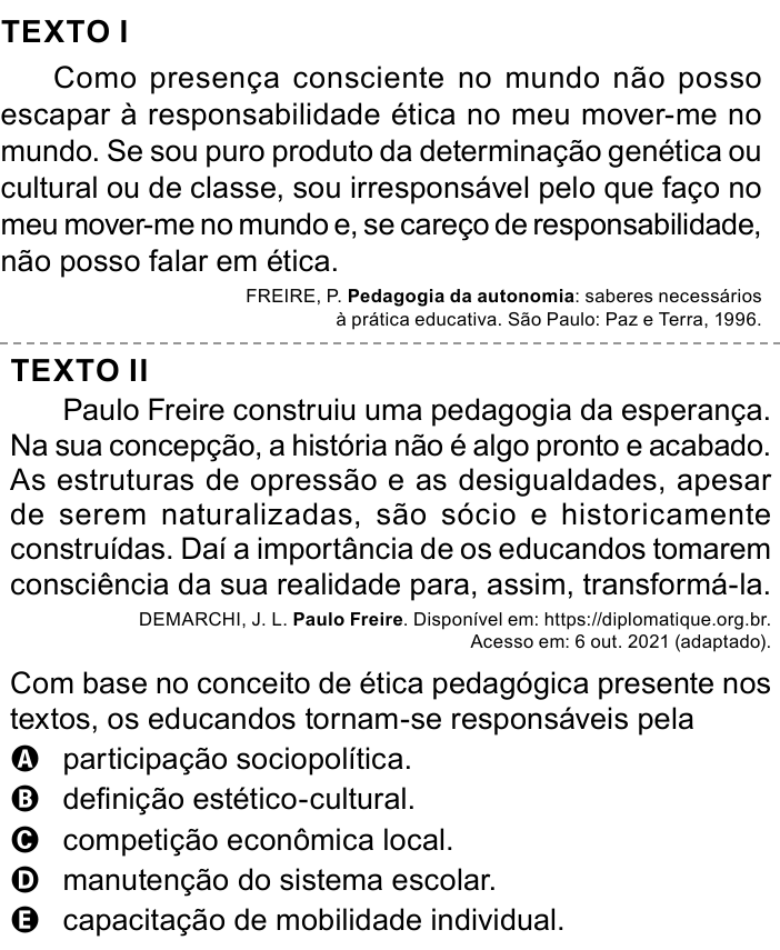 Questão 52 no caderno Azul do ENEM 2023