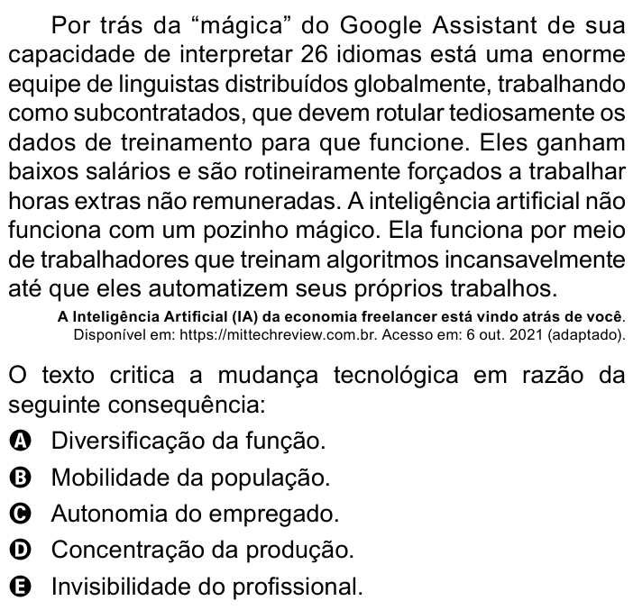 Questão 61 no caderno Azul do ENEM 2023