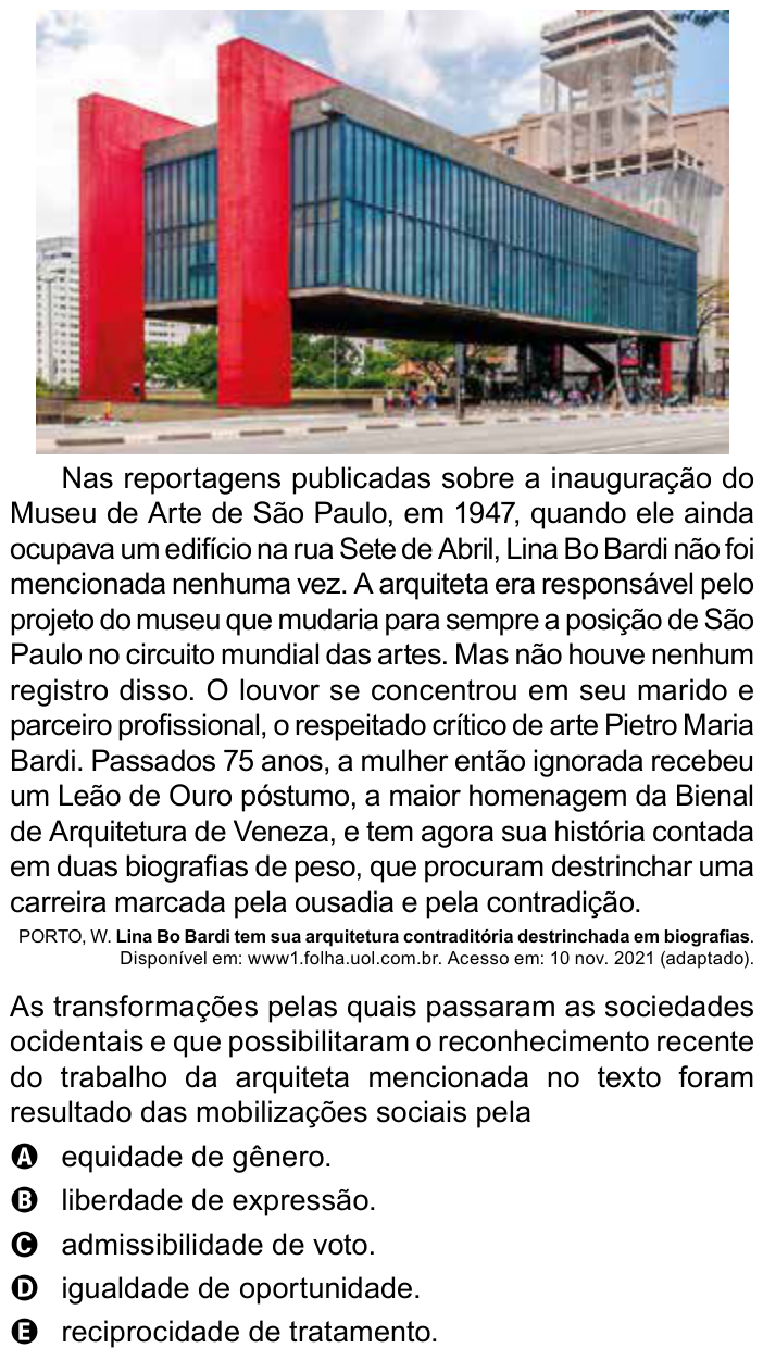 Questão 65 no caderno Azul do ENEM 2023
