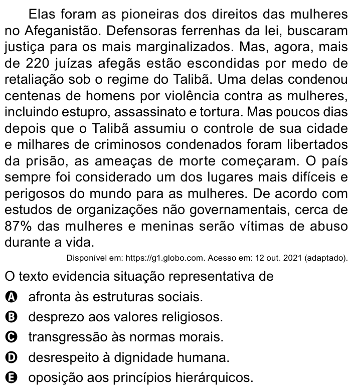 Questão 69 no caderno Azul do ENEM 2023