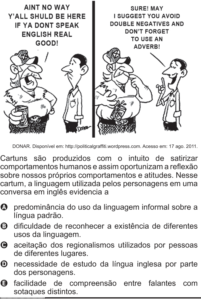 Questão 94 no caderno Azul do ENEM 2012