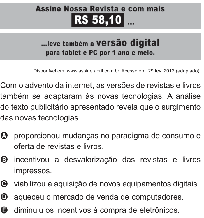 Questão 97 no caderno Azul do ENEM 2012