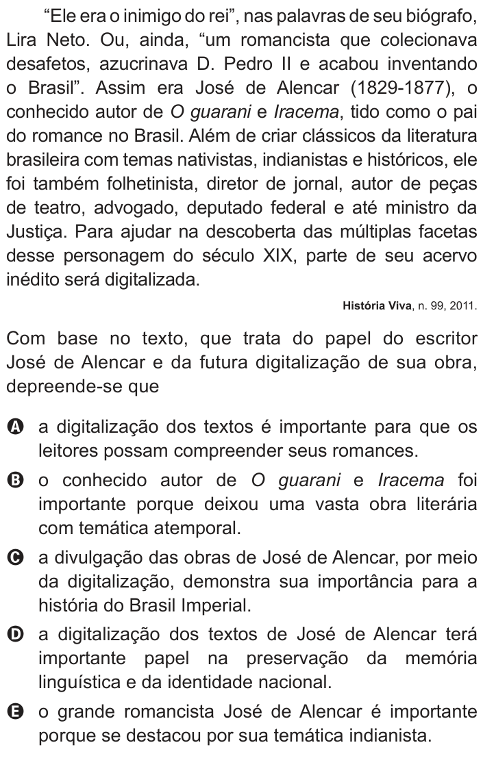 Questão 98 no caderno Azul do ENEM 2012