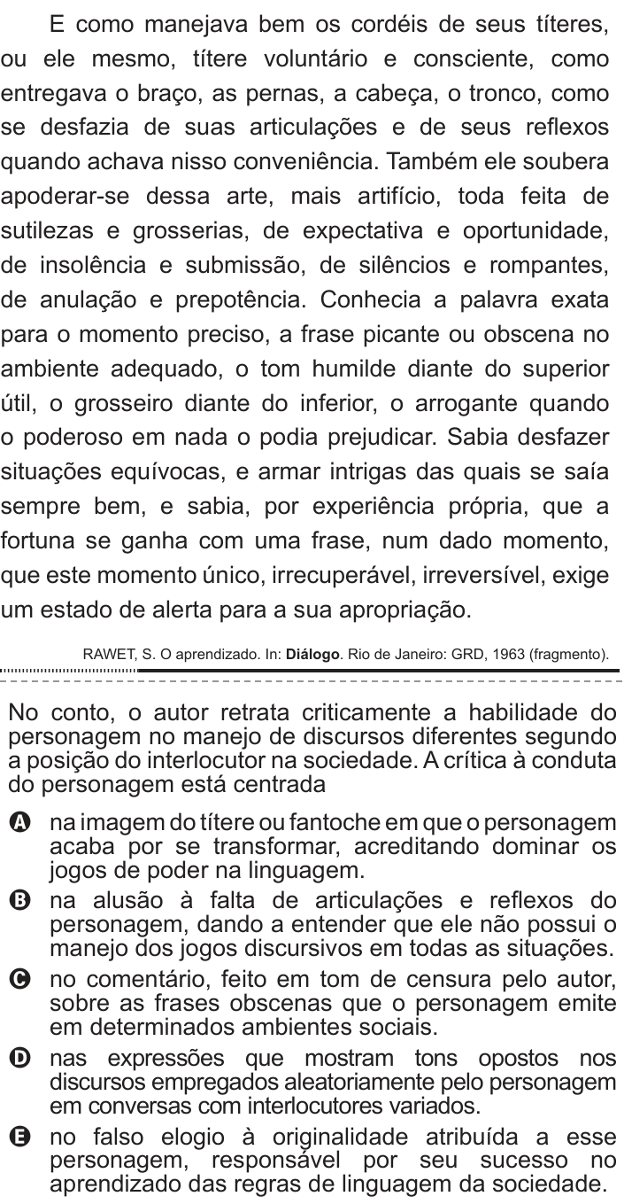 Questão 101 no caderno Azul do ENEM 2012