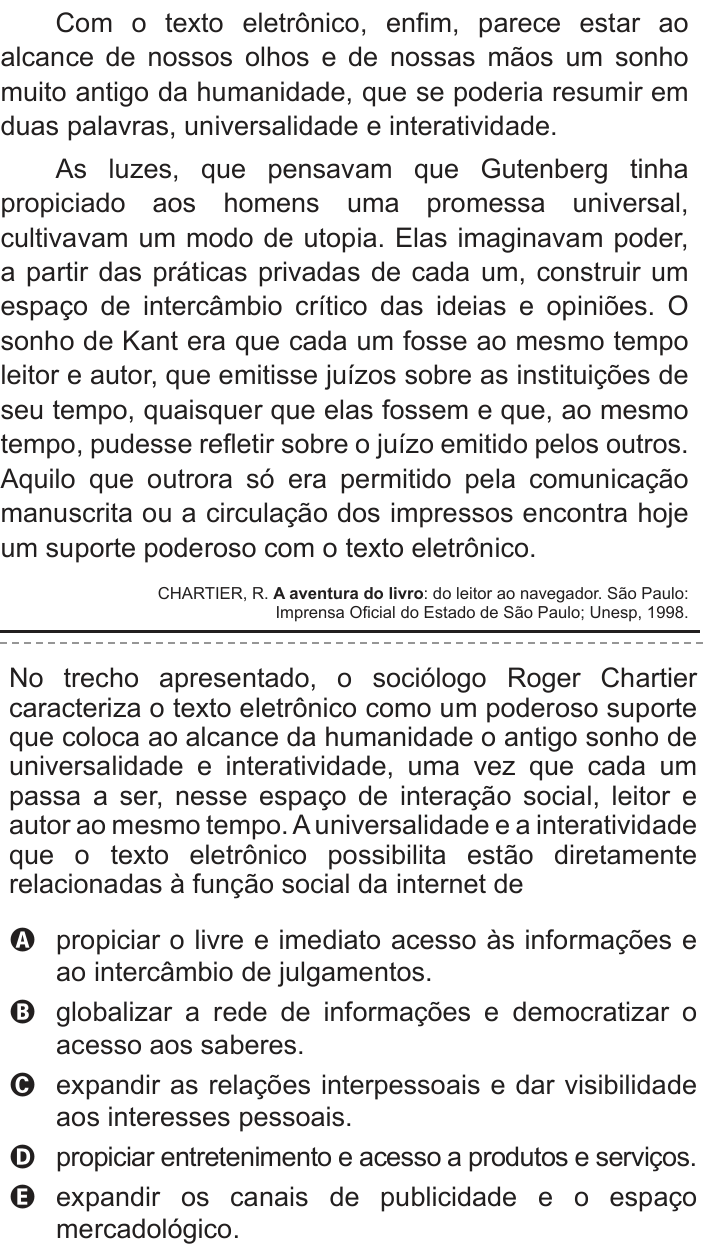 Questão 104 no caderno Azul do ENEM 2012