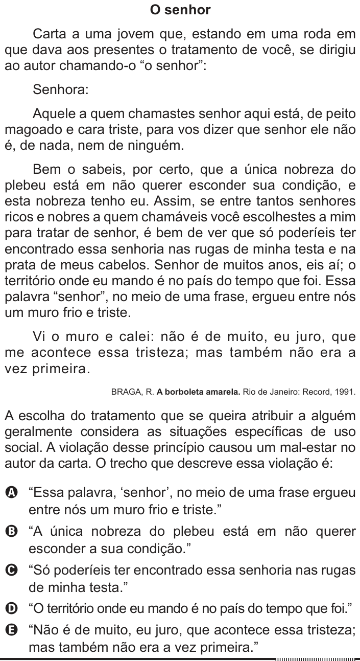 Questão 105 no caderno Azul do ENEM 2012