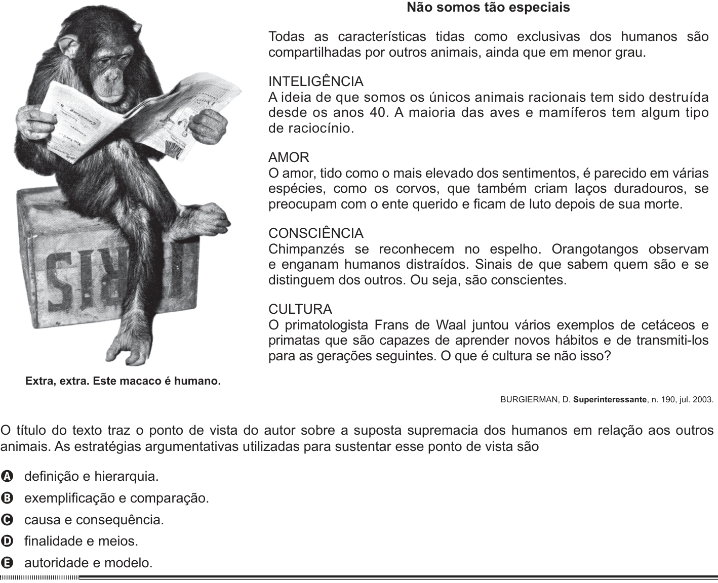 Questão 107 no caderno Azul do ENEM 2012