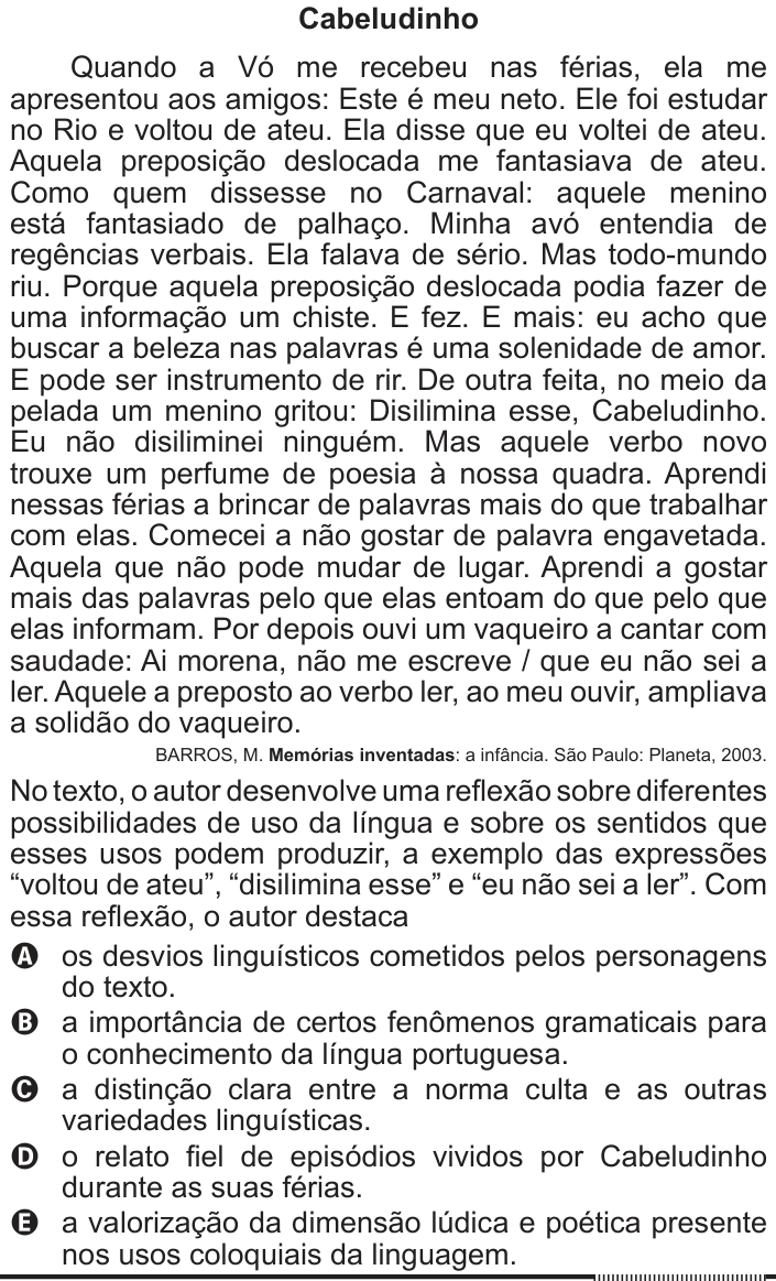 Questão 110 no caderno Azul do ENEM 2012