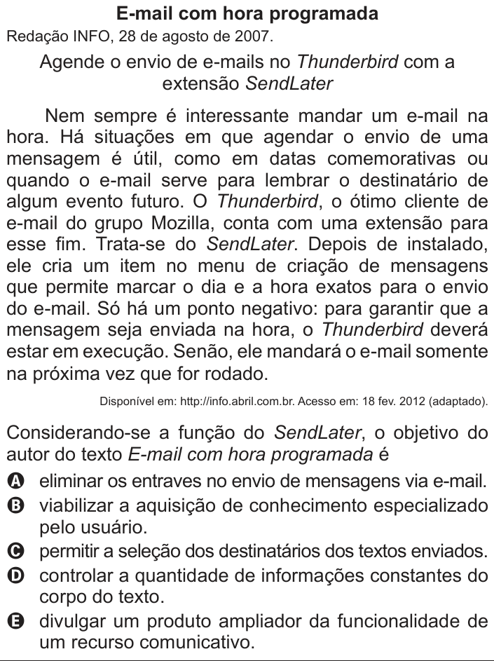 Questão 120 no caderno Azul do ENEM 2012