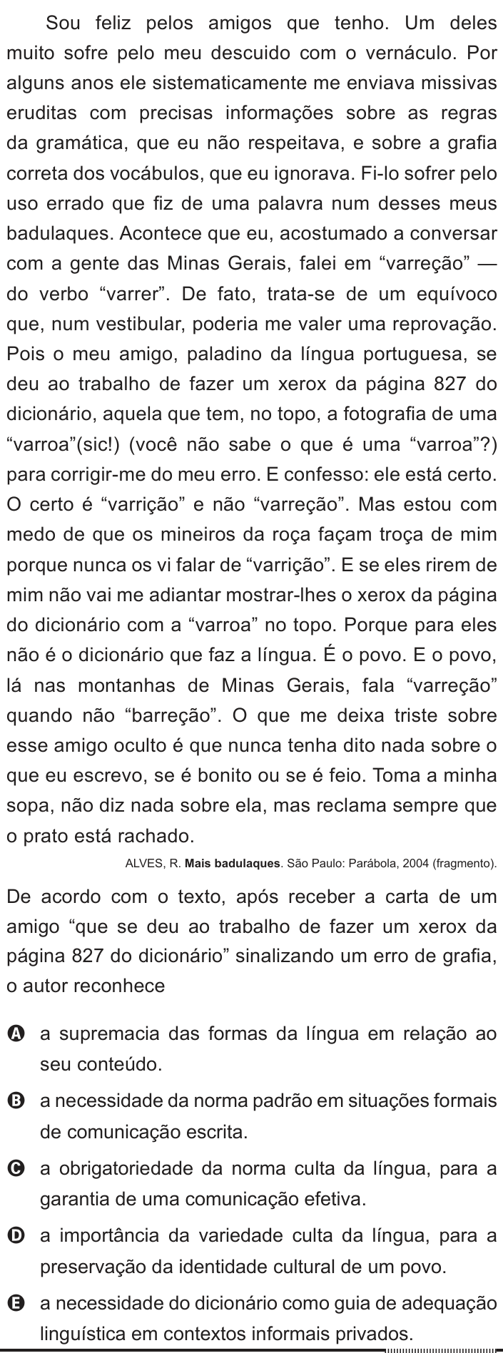 Questão 123 no caderno Azul do ENEM 2012