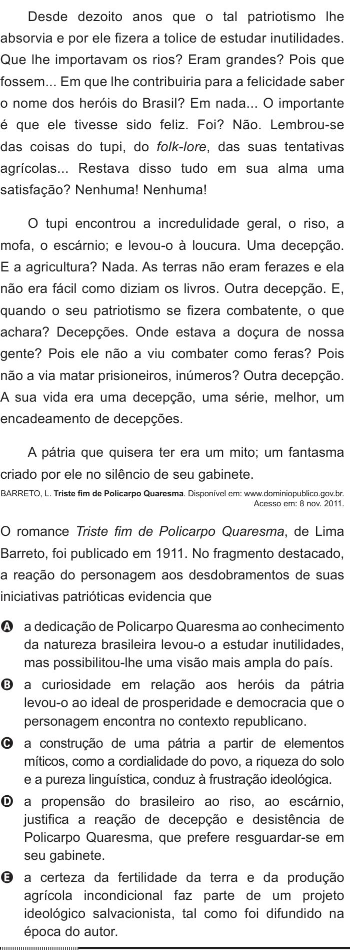 Questão 124 no caderno Azul do ENEM 2012