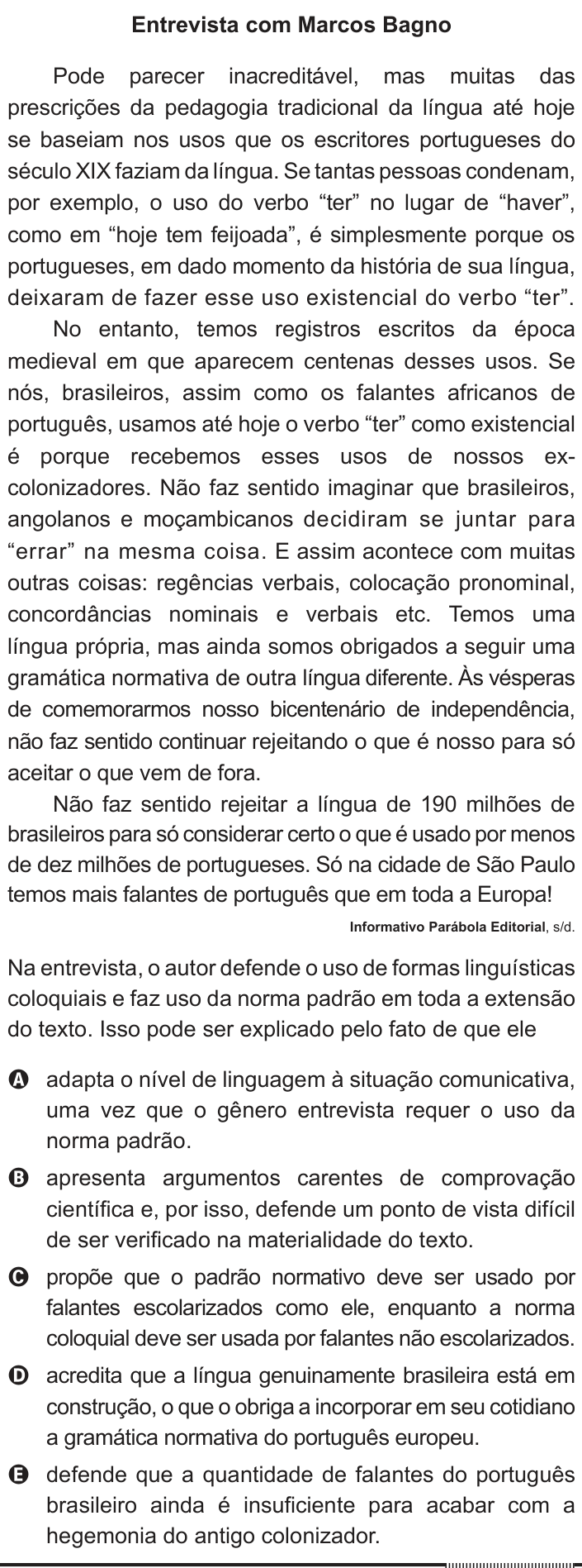 Questão 128 no caderno Azul do ENEM 2012