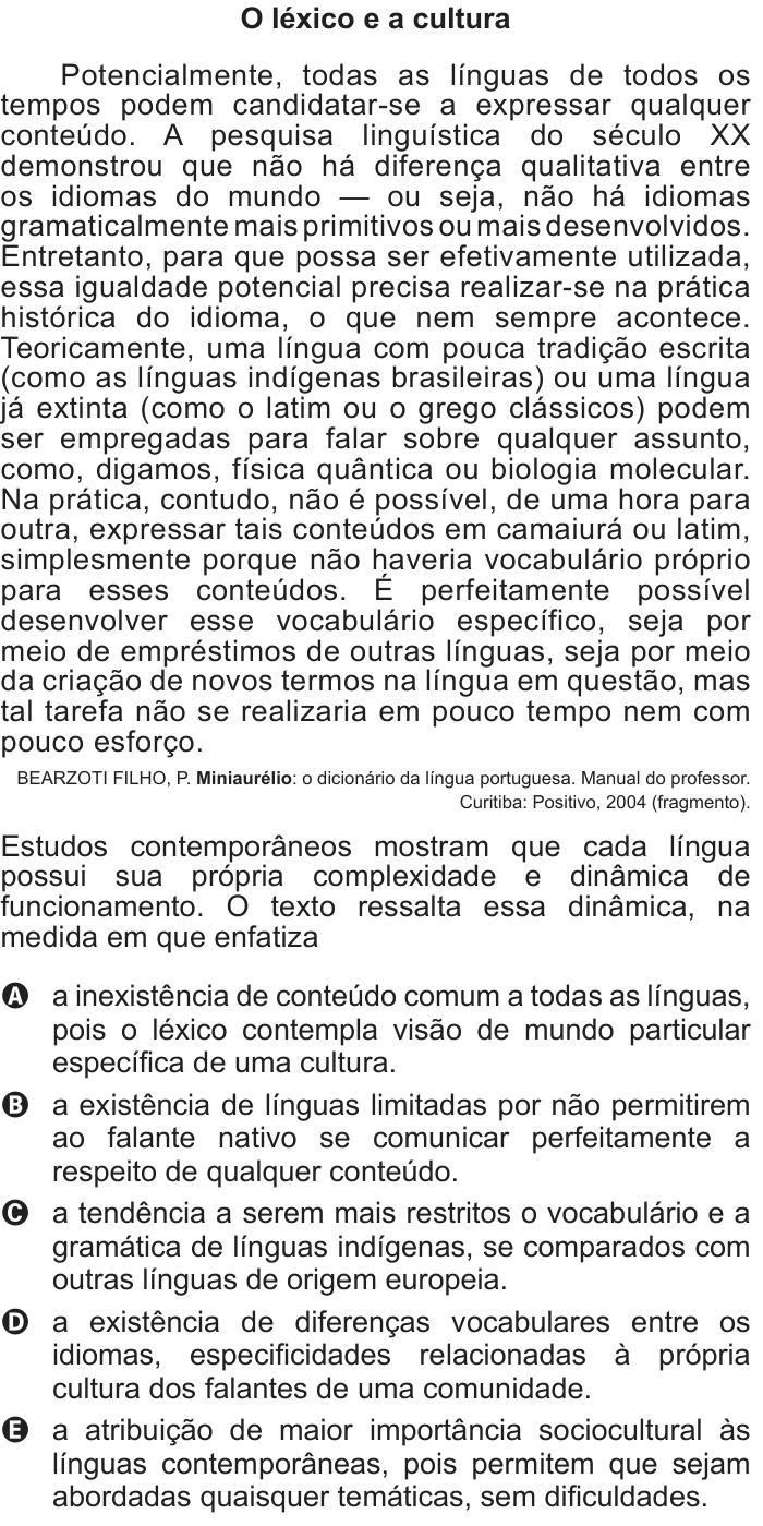 Questão 129 no caderno Azul do ENEM 2012