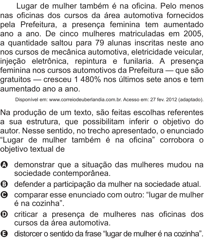 Questão 132 no caderno Azul do ENEM 2012