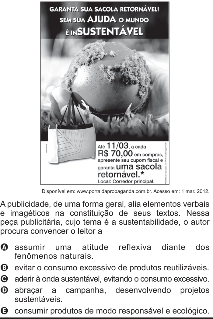 Questão 133 no caderno Azul do ENEM 2012