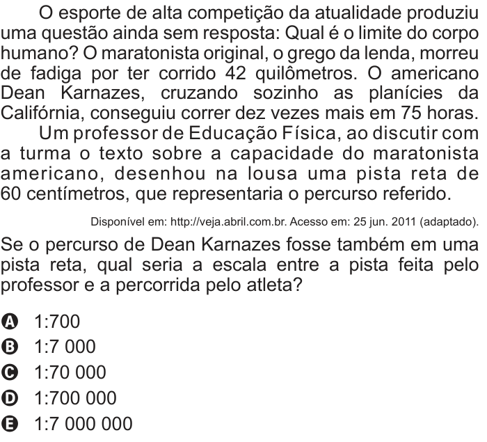 Questão 136 no caderno Azul do ENEM 2012