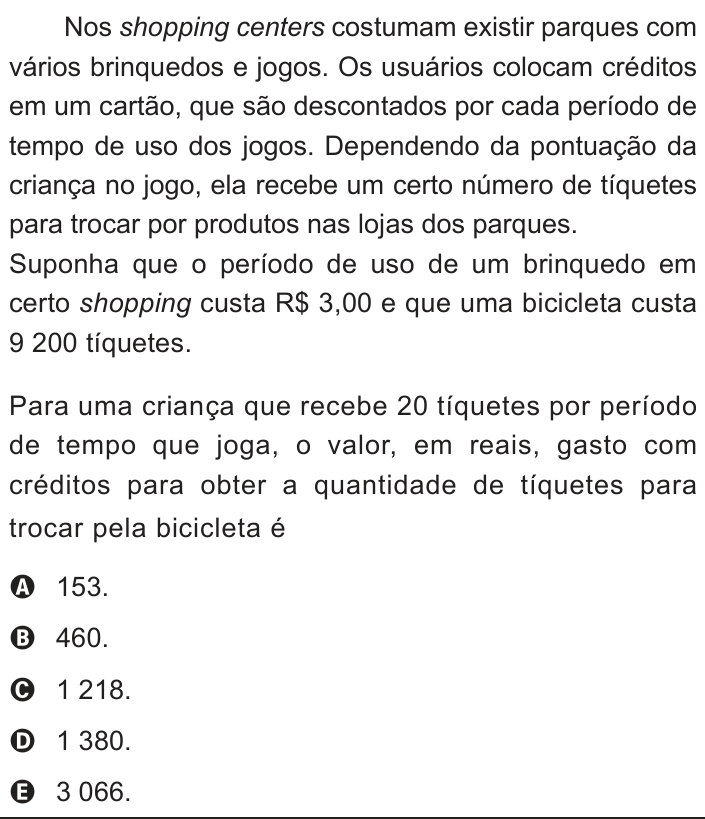 Questão 167 no caderno Azul do ENEM 2012