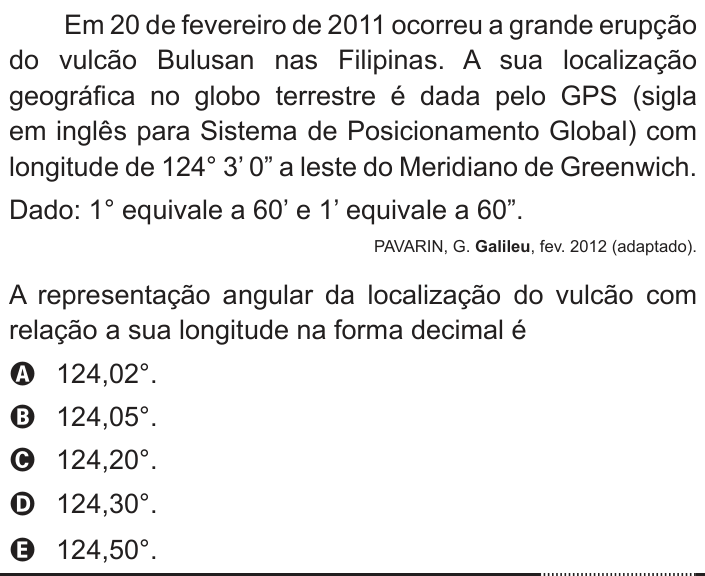 Questão 171 no caderno Azul do ENEM 2012